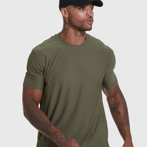 Military Green Active Crew Neck Tee