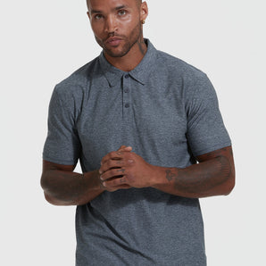 Heather Navy Active Short Sleeve Polo