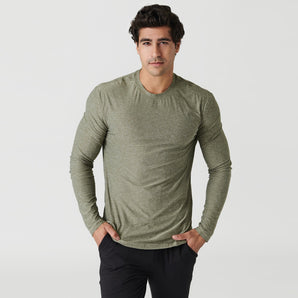 Heather Military Green Active Long Sleeve Crew T-Shirt